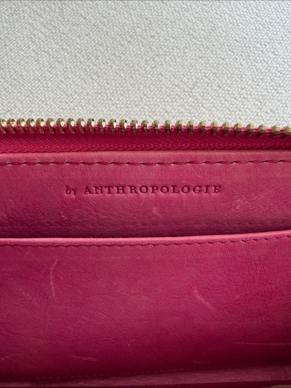 Anthropologie Pink Floral Zip-Around Wallet with Cream Accents - Picture 2 of 6